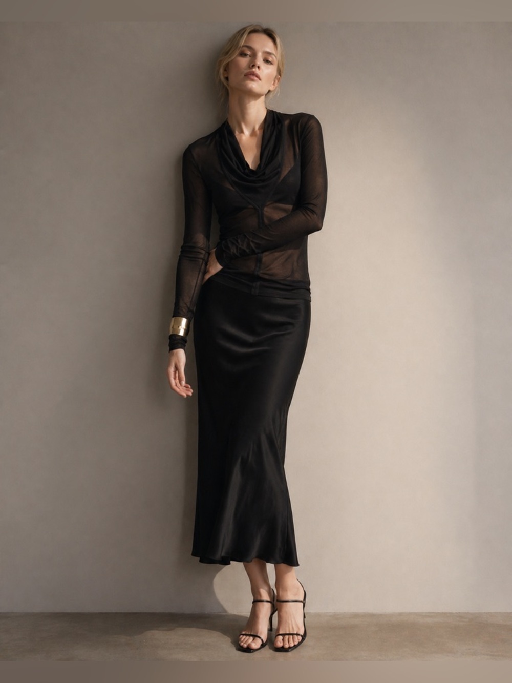 TOTEME Draped V Neck Semi-Sheer Top